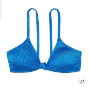 Juniors' Ribbed Front Knot Triangle Bikini Top